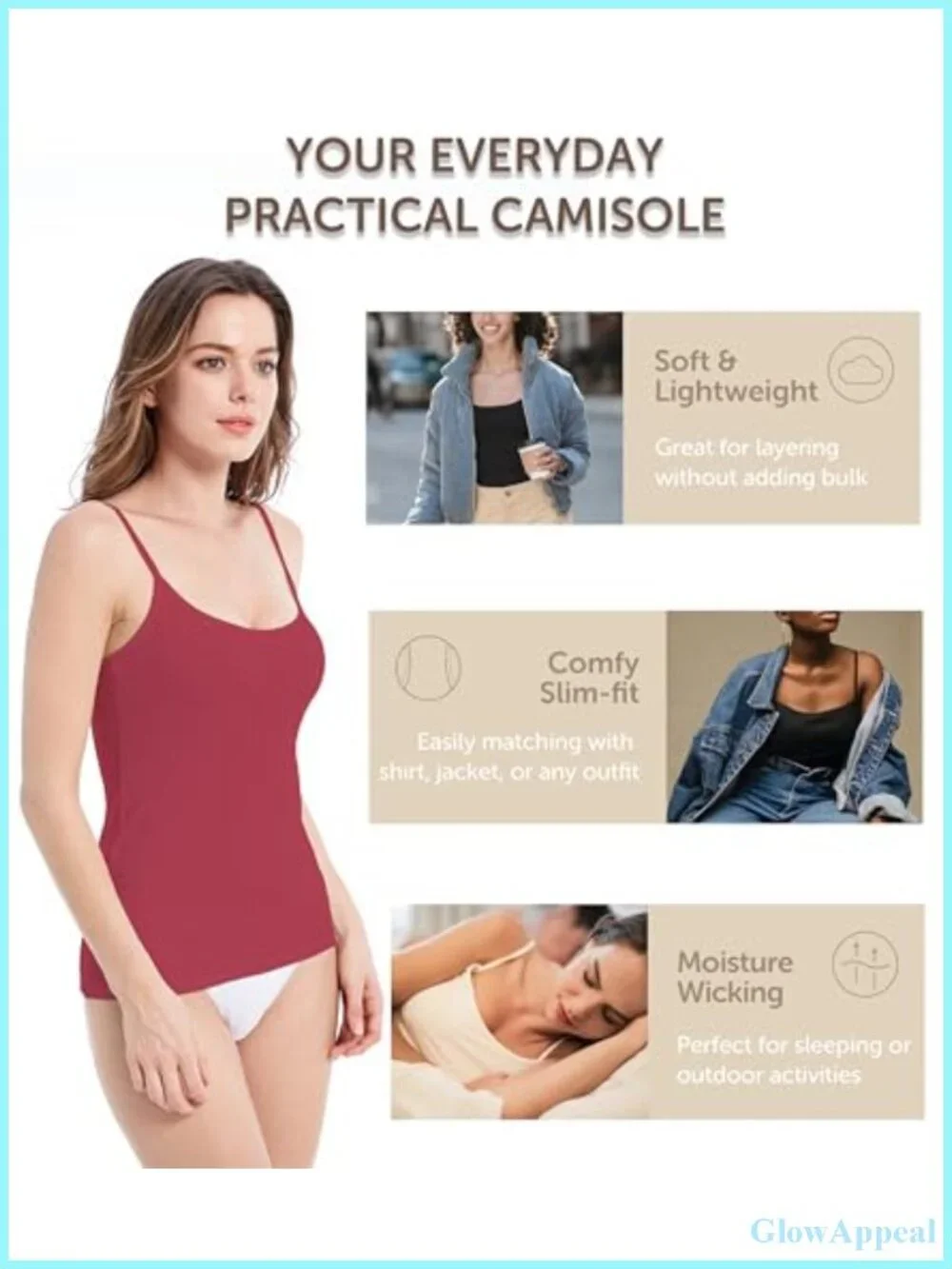 4-Pack Slim-Fit Camisoles Cotton Adjustable Spaghetti Strap Tops